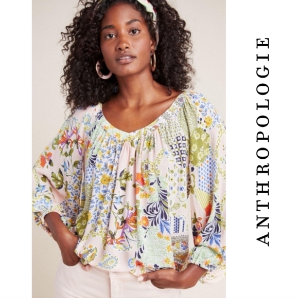 Anthropologie MAEVE In a Cherry Floral Patchwork Print Top. - Picture 1 of 12